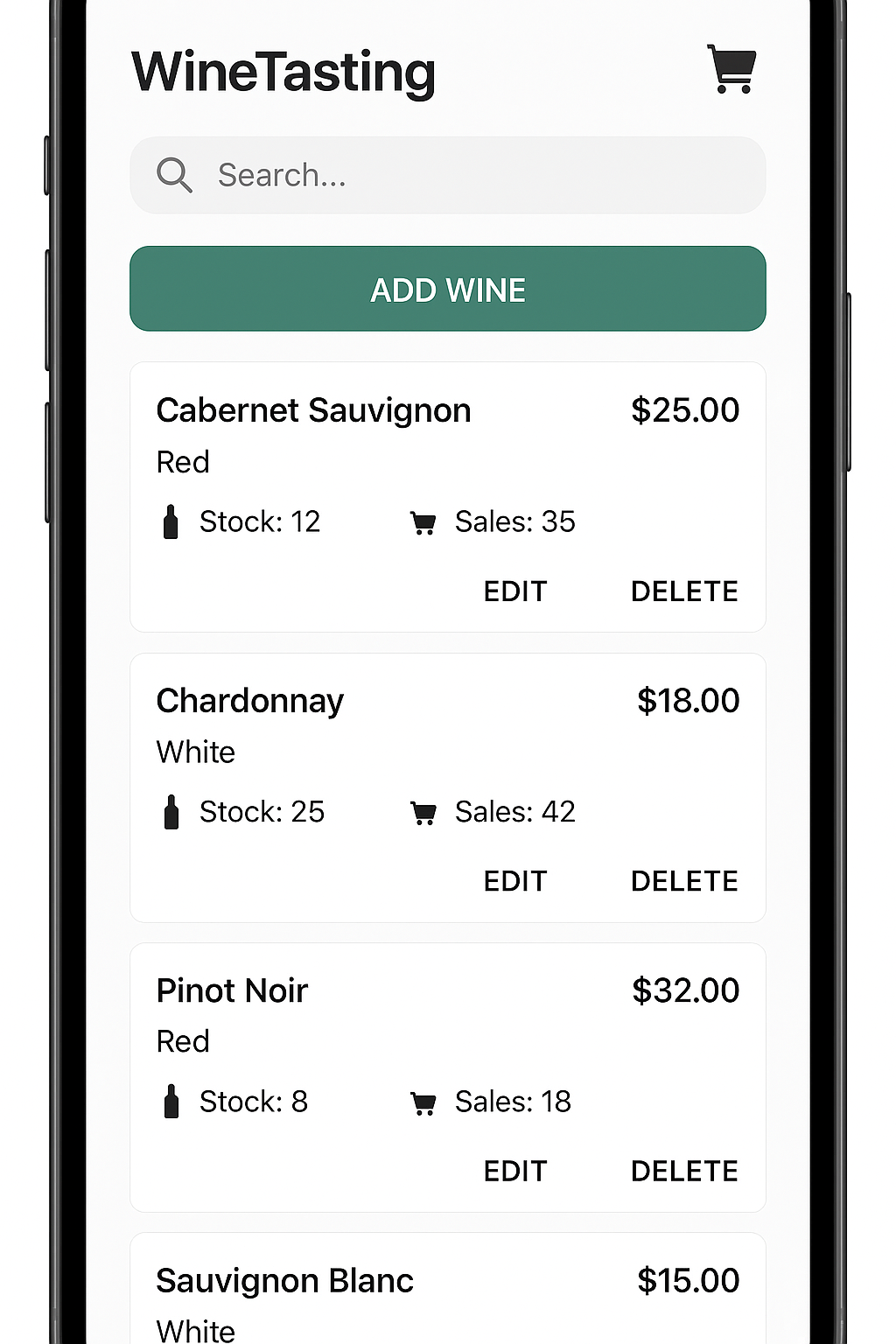 WineTasting Android App Screenshot